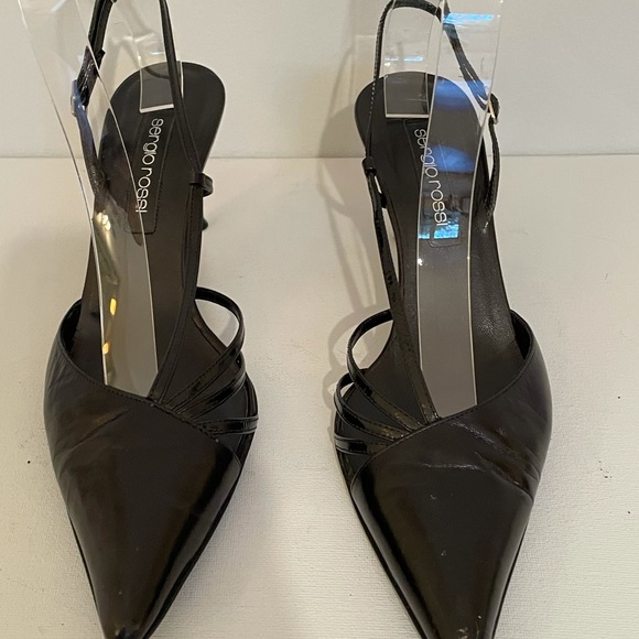 SERGIO ROSSI - BLACK LEATHER SLING-BACKS - Picture 3 of 7